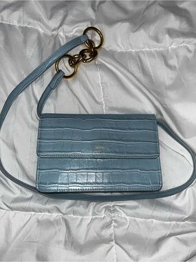 JW PEI Light Blue Croc-Embossed Crossbody with Gold Ring Hardware